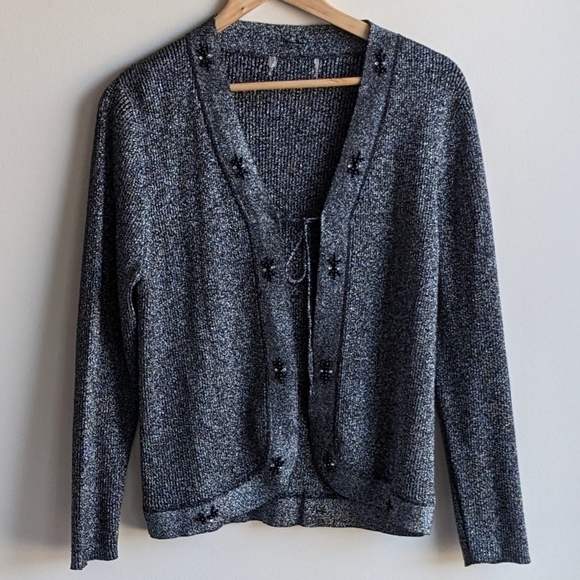 Vintage Peter Nygard silver cardigan beading sz M/L - Picture 4 of 11